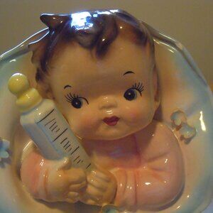 Vintage Ceramic Baby Nursery Planter Girl w Bottle Relpo Japan 1950/60s